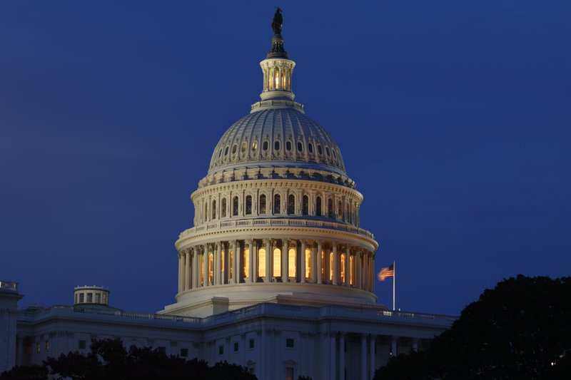 FILE - This July 16, 2019, file photo shows the Capitol Dome in Washington. The U.S. budget deficit through the first three months of this budget year is up 11.8% from the same period a year ago, putting the country on track to record its first $1 trillion deficit in eight years. The Treasury Department said Monday, Jan. 13, 2020, that the deficit from October through December totaled $356.6 billion. (AP Photo/Carolyn Kaster, File) story.lead_photo.caption