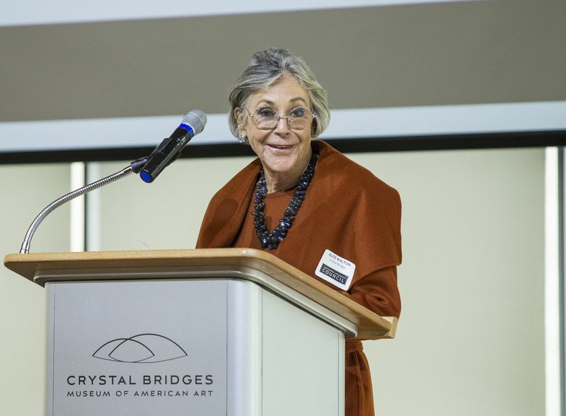 Alice Walton announces the new Whole Health Institute Wednesday during the Northwest Arkansas Council's winter meeting at Crystal Bridges Museum of Art in Bentonville. Go to nwaonline.com/200116Daily/ for today's photo gallery. (NWA Democrat-Gazette/Ben Goff)