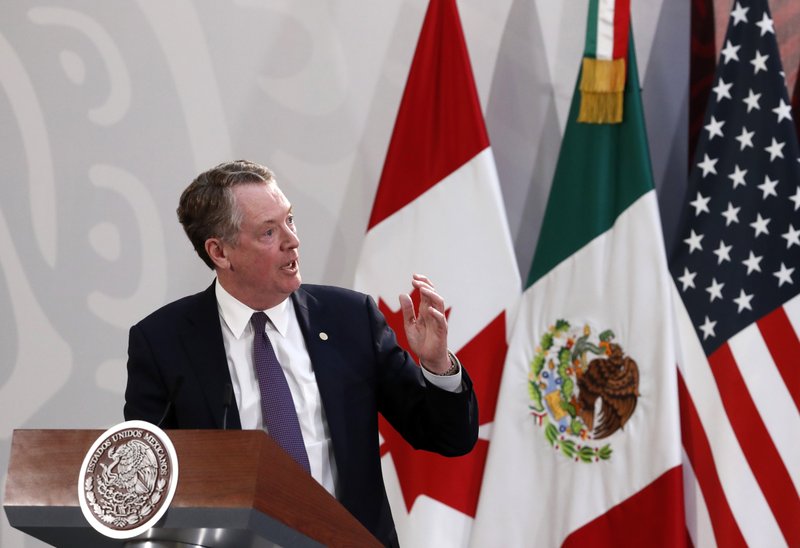 U.S. Trade Representative Robert Lighthizer speaks during an event to sign an update to the North American Free Trade Agreement, at the national palace in Mexico City, Tuesday, Dec. 10. 2019. (AP Photo/Marco Ugarte)

