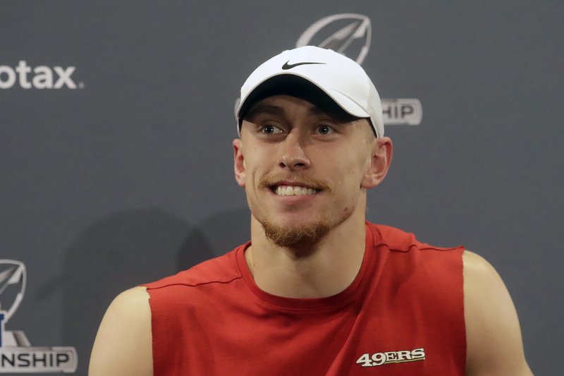 San Francisco 49ers tight end George Kittle speaks at a news conference at the team's NFL football training facility in Santa Clara, Calif., Thursday, Jan. 16, 2020. The 49ers are scheduled to host the Green Bay Packers in the NFC Championship game Sunday. (AP Photo/Jeff Chiu)