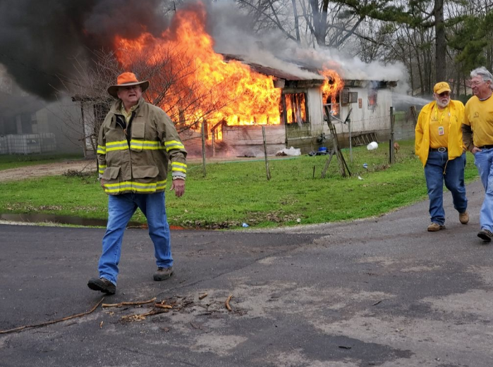 Volunteers outside a house fire in Montrose.