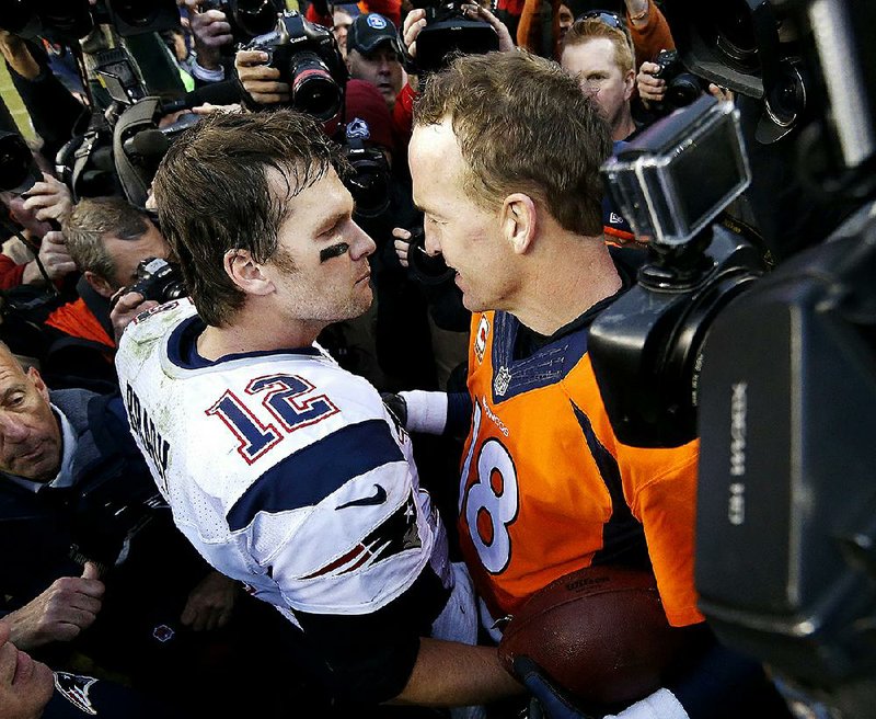Tom Brady (left) and Peyton Manning met for the 17th and final time in the 2016 AFC Championship Game. Manning and the Denver Broncos won that day, but Brady and the New England Patriots have won nine AFC titles in 13 appearances.
(AP file photo)