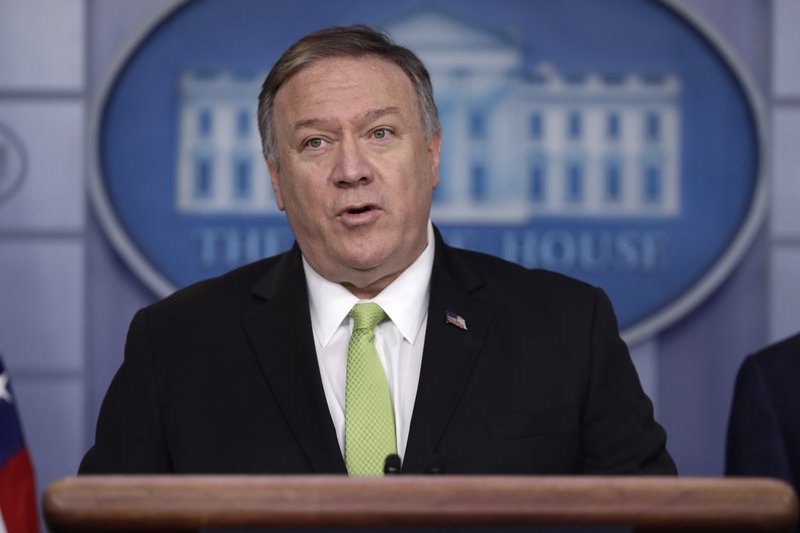 Secretary of State Mike Pompeo briefs reporters about additional sanctions placed on Iran, at the White House on Friday in Washington. - Photo by The Associated Press