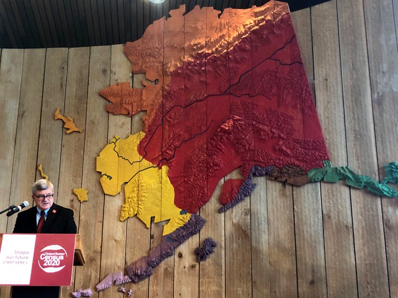 U.S. Census Bureau Director Steven Dillingham addresses state and Alaska Native leaders Friday in Anchorage, Alaska. Dillingham will travel to Toksook Bay, on an island just off Alaska's western coast, for the first count on Tuesday. - AP Photo/Mark Thiessen