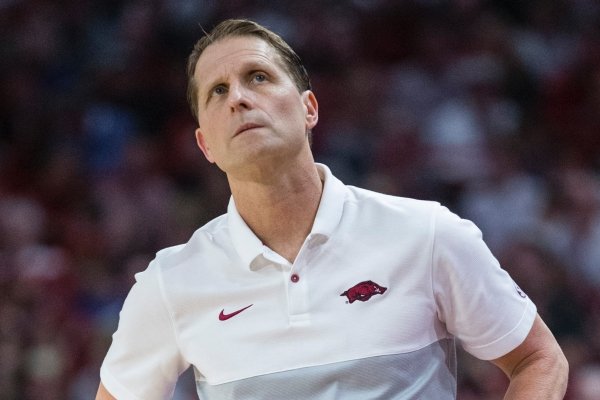 Arkansas coach Eric Musselman reacts during a game against Kentucky on Saturday, Jan. 18, 2020, in Fayetteville. 