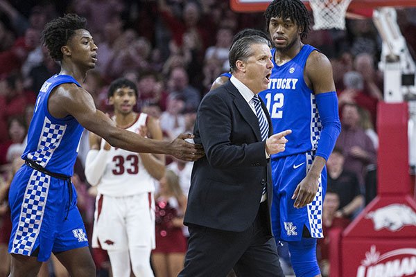 Kentucky coach John Calipari argues with officials during a game against Arkansas on Saturday, Jan. 18, 2020, in Fayetteville. Calipari was ejected.