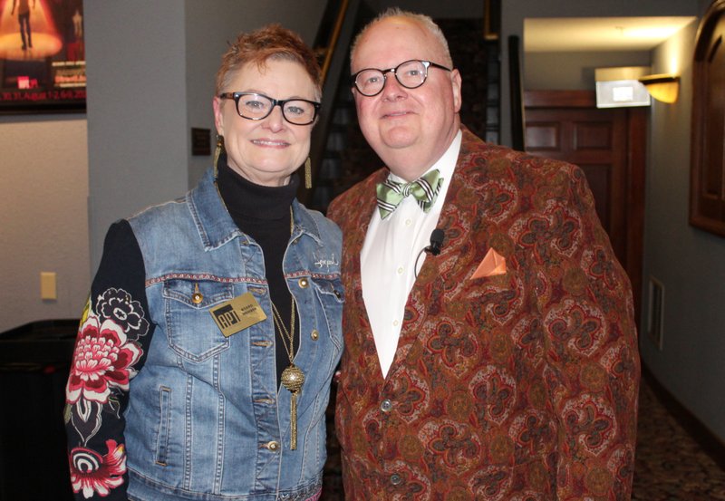 Kathy and Ed McClure help welcome guests for the Arkansas Public Theatre announcement of its 35th season at the Victory Theater in Rogers.
(NWA Democrat-Gazette/Carin Schoppmeyer)