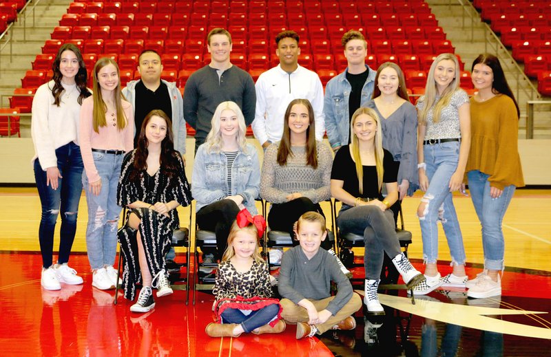 Carol Bundsgaard Special to the Enterprise-Leader/Farmington celebrates Colors Day on Friday, Jan. 24. The 2020 Colors Day court includes (front row, from left), Locklyn Abrecht and Landry Thompson; seated, senior queen candidates: Hannah Bruns, Abeni Schlinker, Taylor DeMay and Siana Sisemore; and (back row, from left), sophomore maids Anna Johnson and Lynley Bowen; senior king candidates, Jason Benavides, Colton Kilgore, Jaden Schader and K.J. O'Dell; and junior maids, Maggie Westlin, Cambry Parrish and Brooklyn Moran.