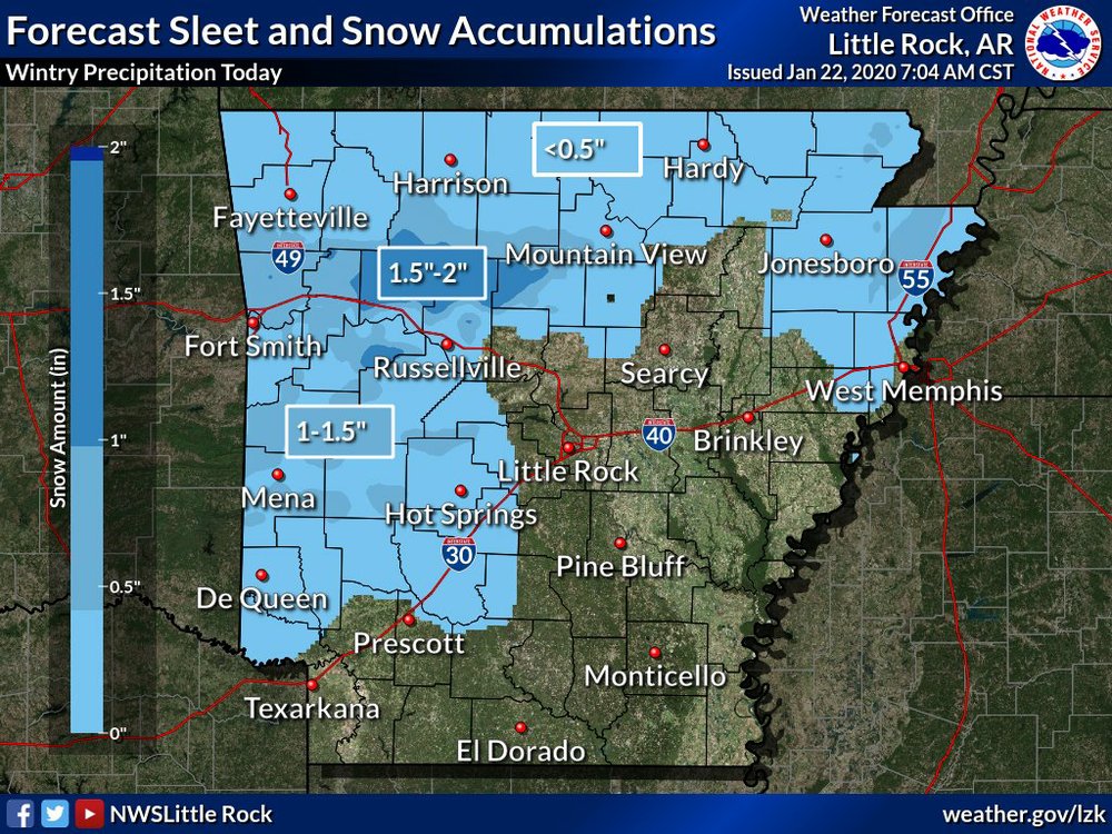 Wintry system brings snow, sleet to western Arkansas; minimal impacts