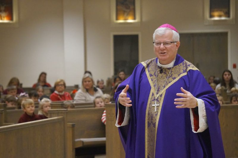 Bishop-elect Francis Malone delivers a homily during his farewell Mass for students at Christ the King School in Little Rock on Dec. 20.
(Special to the Democrat-Gazette/Aprille Hanson via Arkansas Catholic)