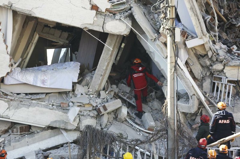 Rescuers on Saturday search for people buried under the rubble of a collapsed building in Elazig, Turkey.
(AP/IHH/Humanitarian Relief Foundation)