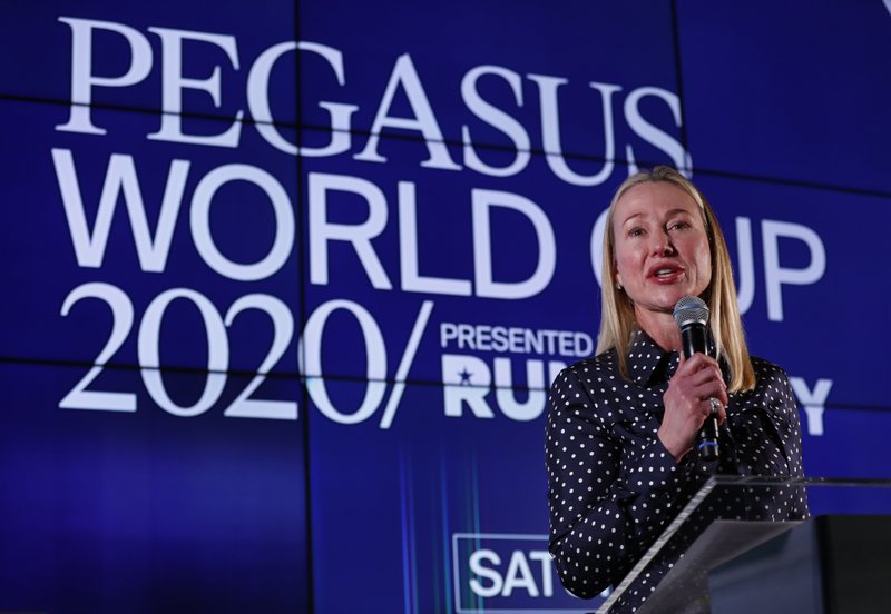 Belinda Stronach, chairman and president of the Stronach Group, speaks during the draw for the Pegasus World Cup Wednesday in Hallandale Beach, Fla. - Photo by Wilfredo Lee of The Associated Press