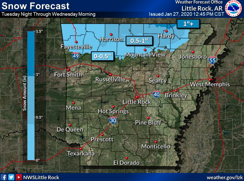 Light snow in forecast this week for parts of north Arkansas, weather