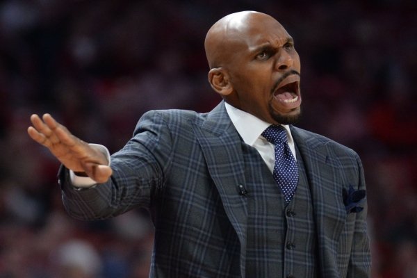 Vanderbilt coach Jerry Stackhouse directs his team Wednesday, Jan. 15, 2020, during the first half against Arkansas in Bud Walton Arena.
