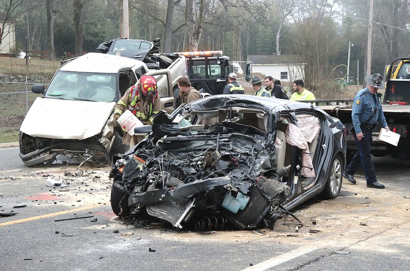 Two people were injured in a two-vehicle collision at 2214 Highway 270 west in Hot Spring County just east of Hot Springs Tuesday morning. - Photo by Richard Rasmussen of The Sentinel-Record