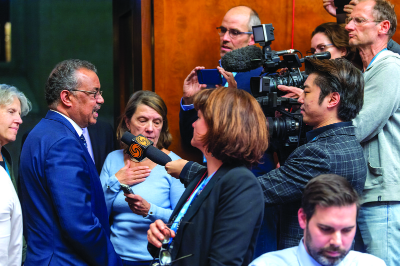 Tedros Adhanom Ghebreyesus, Director General of the World Health Organization (WHO), speaks to the media Wednesday about the situation regarding the new Coronavirus, during a press conference at the European headquarters of the United Nations in Geneva, Switzerland.