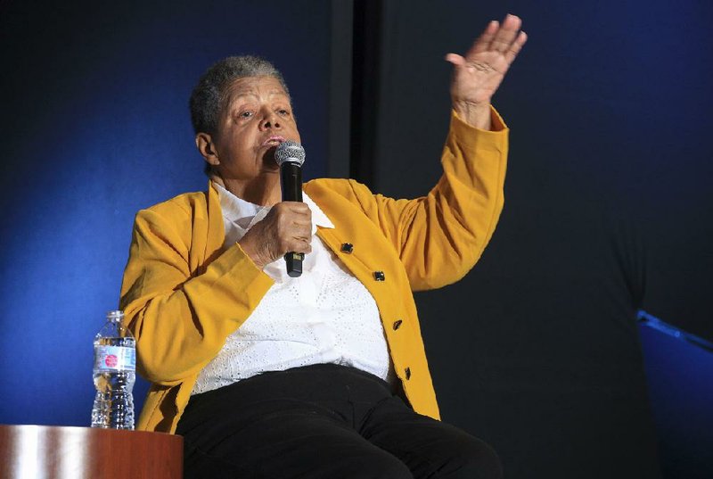 Elizabeth Eckford, a member of the Little Rock Nine, speaks Wednesday in Little Rock about her experiences as one of the first black students to desegregate Little Rock Central High in 1957. The event at the Statehouse Convention Center in Little Rock was a partnership between the UA Clinton School of Public Service and the Association of Presbyterian Church Educators. More photos at arkansasonline.com/130eckford/.
(Arkansas Democrat-Gazette/Staton Breidenthal)