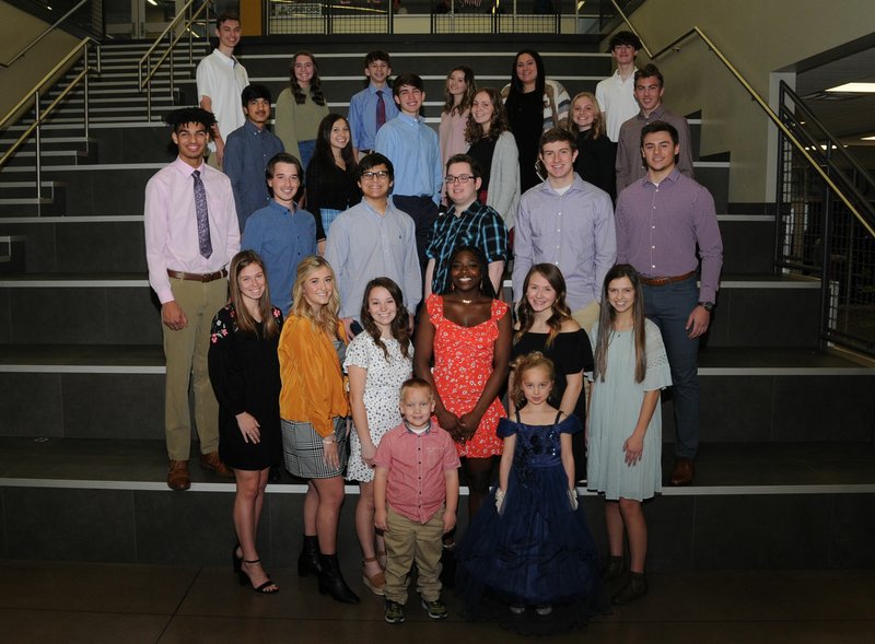 Bentonville West High School will celebrate its Colors Day on Feb. 7, when the Wolverines boys basketball team hosts the Springdale High School Bulldogs at 7:30 p.m. The Colors Day queen will be announced during halftime. The Colors Day Court includes (in front of group) Prince and Princess Ryder Morris and Katherine Thompson; (front row, from left) Emma Ferrigni, Chloe Hawkins, Rusha Blakeman, Jada Curtis, Cloie Daniels and Briana McSpadden; (second row) Brenden Honeycutt, Jace Palmer, Noah Anderson, Ethan Forman, Andrew Trader and Jonas Higson; (third row) Gaurav Gupta, Madison Daniels, Cole Caples, Peyton Maras, Reagan Owens and Evan Holly; (fourth row) Lane Burdiss, Lily Poland, Landon Barker, Jada Davis, Allie Velasquez and Thomas Willbanks. (Courtesy Photo/Lifetouch)
