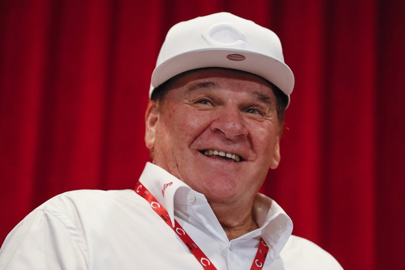 In this June 17, 2017, file photo, former Cincinnati Reds player Pete Rose attends a news conference during his statue dedication ceremonies before a baseball game between the Reds and the Los Angeles Dodgers in Cincinnati. Rose once again asked Major League Baseball to end his lifetime ban, saying the penalty is unfair compared with discipline for steroids use and electronic sign stealing. Rose's lawyers submitted the application Wednesday, Feb. 5, 2020, to baseball Commissioner Rob Manfred, who in December 2015 denied the previous request by the career hits leader. (AP Photo/John Minchillo, File)