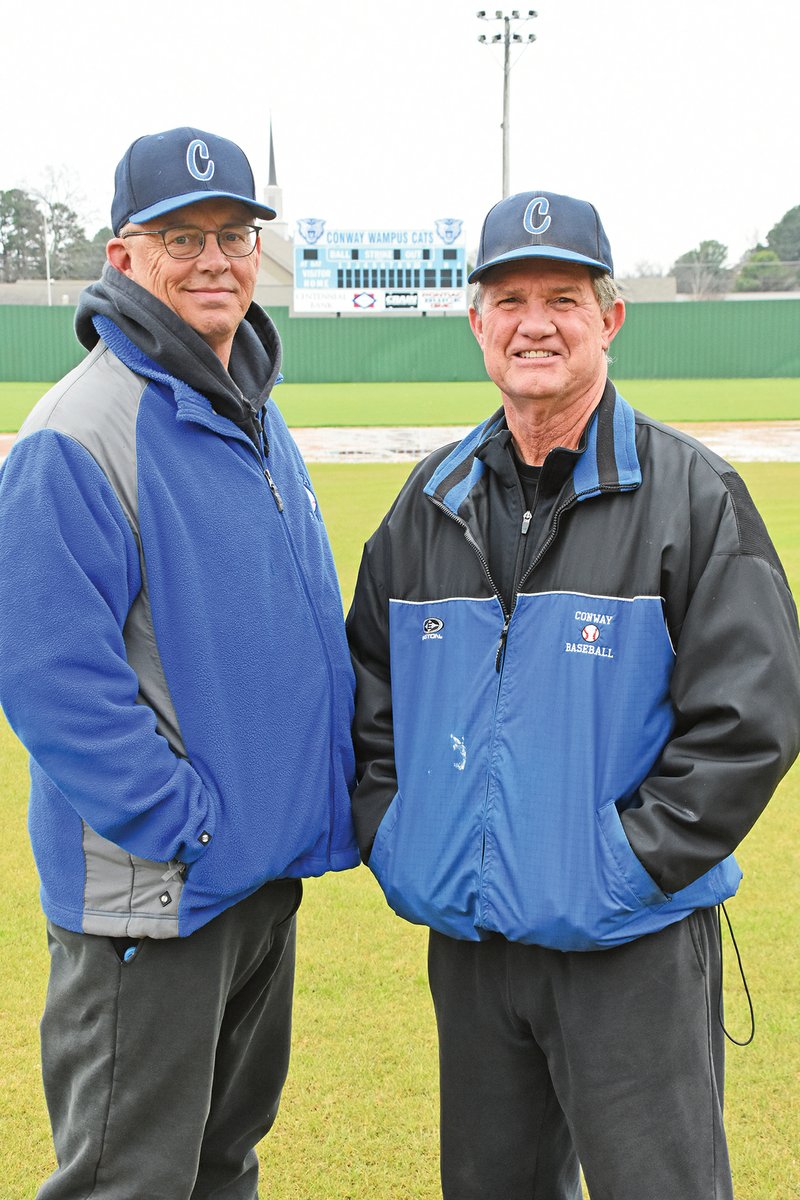 Conway baseball head coach Noel Boucher, right, and assistant coach Barry Lueders have announced that they plan to retire following the 2020 season. Boucher has led the program since its debut in 1985. Lueders joined the team as Boucher’s assistant the following year.