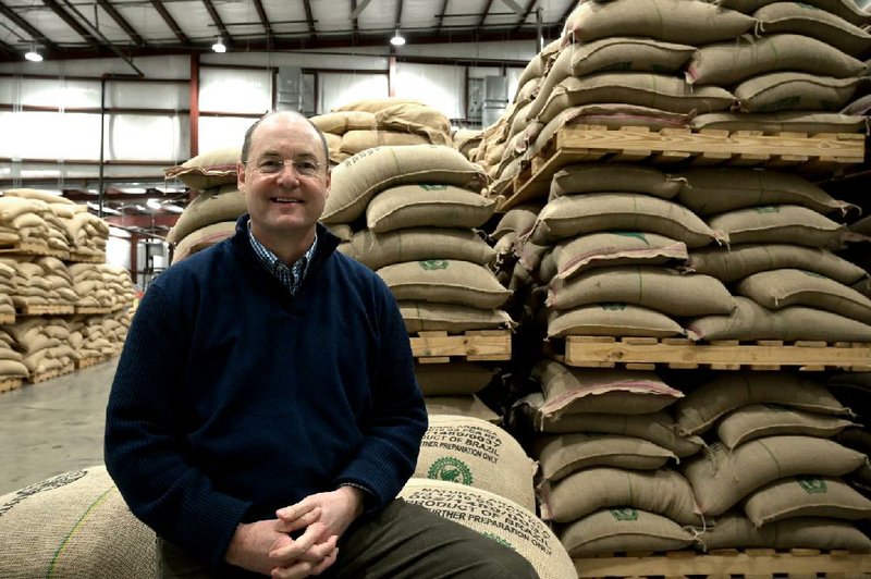 Scott Ford, chief executive officer of Westrock Coffee, poses in- side the company warehouse in North Little Rock in January. 