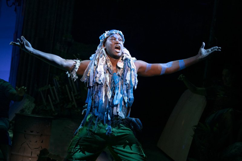 "Every costume on the stage that is worn by the gods are all the things that we pick up at the beginning of the show before everybody walks in as we're cleaning the island," explains actor Tamyra Gray, who stars as the god Papa Ge in "Once on This Island." "So, you'll see me picking up Coke cans because they've been littered all across the island from the hurricane that came. And you'll see Agwe picking up plastic bags that turn into his beard." (Courtesy Photo/Joan Marcus)