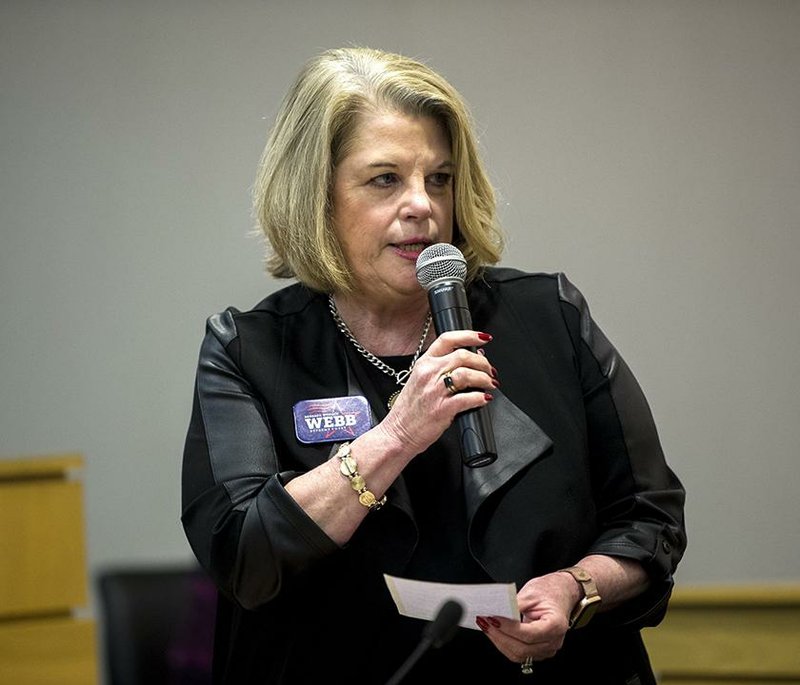 Arkansas Supreme Court candidate Barbara Womack Webb addresses the audience Sunday during a judicial election forum at the University of Arkansas at Little Rock.  