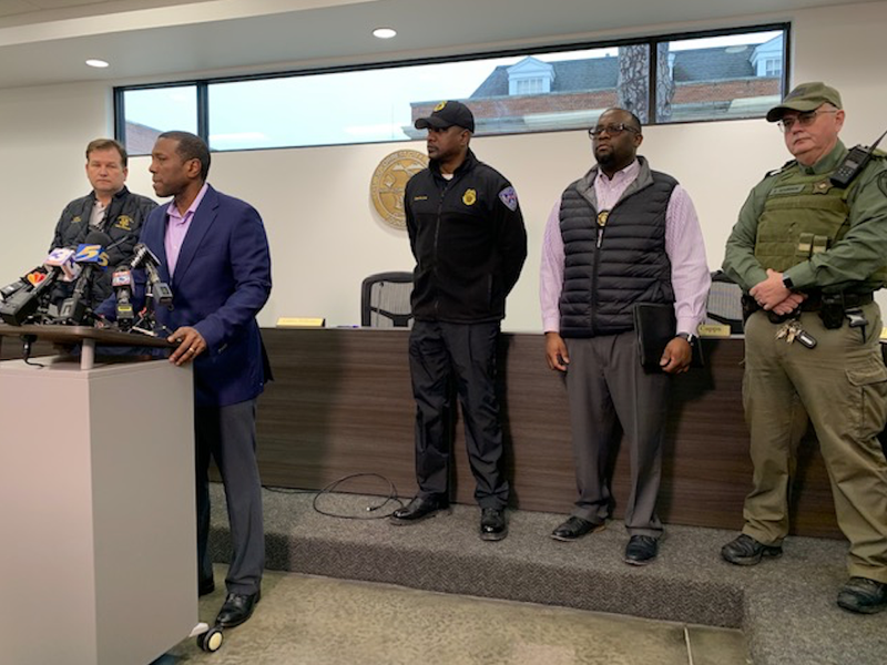 Forrest City Mayor Cedric Williams speaks at a news conference Monday after a shooting at a Walmart in the city left two police officers injured and the suspected gunman dead. 
