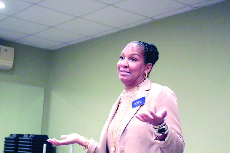 Keidra Burrell, candidate for State Senate District 27, speaks to the El Dorado Rotary Club on Monday.