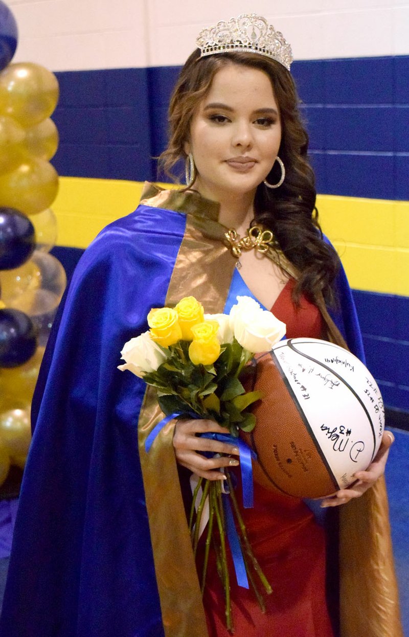 Westside Eagle Observer/MIKE ECKELS Abigail Tilley was crowned the 2020 Decatur Colors Day queen prior to the start of the Decatur-Flippin conference contest at Peterson Gym Friday night.