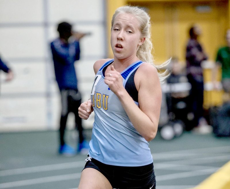Photo courtesy of JBU Sports Information John Brown sophomore Allika Pearson finished first in the women's 5,000-meter run at the Missouri Southern State University Lion Invitational on Saturday in Joplin, Mo.