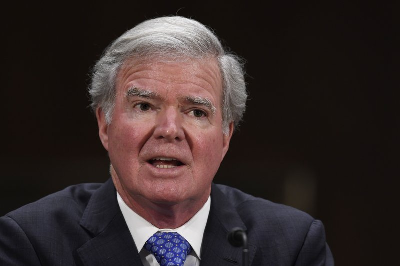 National Collegiate Athletic Association President Mark Emmert testifies during a Senate Commerce subcommittee hearing on Capitol Hill in Washington, Tuesday, Feb. 11, 2020, on intercollegiate athlete compensation. (AP Photo/Susan Walsh)