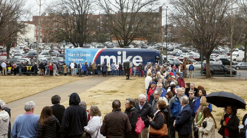 People line up Wednesday to hear Mike Bloomberg speak in Chattanooga, Tenn., one of the Super Tuesday states. Bloomberg was endorsed Wednesday by three members of the Congressional Black Caucus. More photos at arkansasonline.com/213primary/.
(AP/Chattanooga Times Free Press/C.B. Schmelter)