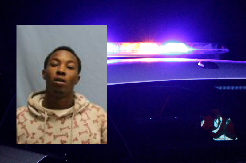 Left: Kevonce Lamont Ephriam is shown in a mug shot from the Pulaski County jail. Right: A file photo of police lights. story.lead_photo.caption