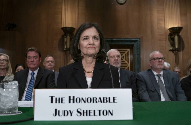 “Frankly, no one tells me what to do,” Judy Shelton, President Donald Trump’s nominee for the Federal Reserve, told the Senate Banking Committee during a confirmation hearing Thursday when asked if the Fed should operate independently of the White House. More photos at arkansasonline.com/214/shelton/. Video at arkansasonline.com/214fed/.
(AP/J. Scott Applewhite)