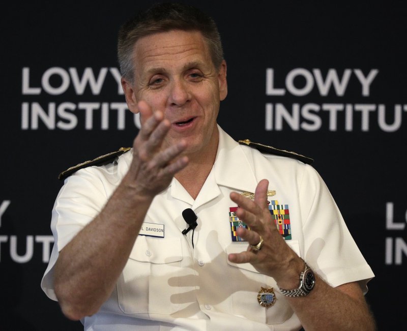 Adm. Philip S. Davidson, commander of the U.S. Indo-Pacific Command, speaks at the Lowy Institute in Sydney, Thursday, Feb. 13, 2020. Countries that established closer ties to China in expectation of economic growth and infrastructure development "often find themselves worse off in the end," Davidson said. (AP Photo/Rick Rycroft) story.lead_photo.caption
