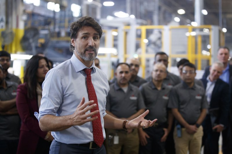 Canadian Prime Minister Justin Trudeau speaks during an ABC Technologies event in Brampton, Ontario, in late January. (Bloomberg News/Cole Burston)