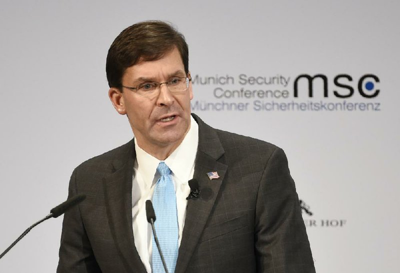 Defense Secretary Mark Esper said Saturday in Munich that China is exhibiting “more internal repression, more predatory economic practices, more heavy-handedness, and most concerning for me, a more aggressive military posture.”
(AP/Jens Meyer) 