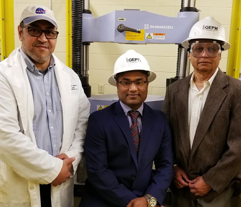 Pictured (Left to right) Dr. Abdel Bachri, Dr. Md Islam, and Dr. Lionel Hewavitharana, recipients of the ARDOT grants. Dr. Islam serves as the principal investigator.