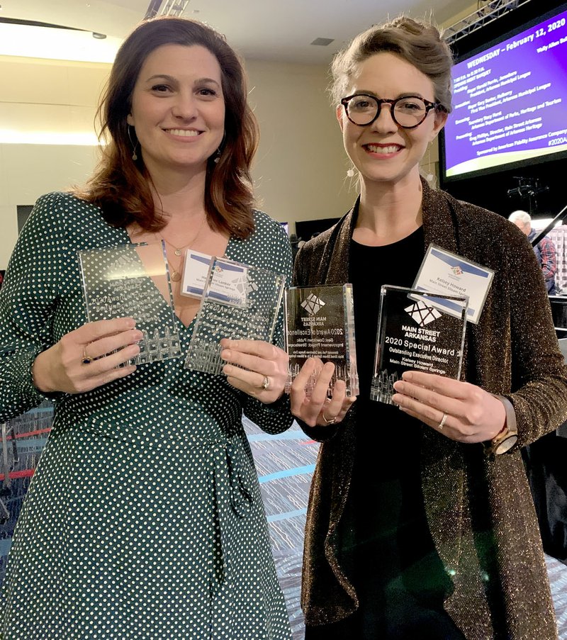 Photo Submitted Heather Lanker (left). owner of the Brick Ballroom and Kelsey Howard, director of Main Street Siloam Springs proudly display their awards.