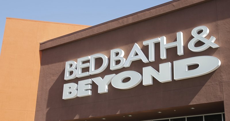 FILE - In this May 9, 2012 file photo, a Bed Bath & Beyond sign is shown in Mountain View, Calif. Shares of Bed Bath & Beyond are moving sharply higher before the opening bell, Wednesday, Feb. 19, 2020, after executives rolled out a raft of initiatives to turn the struggling chain around. (AP Photo/Paul Sakuma, File)

