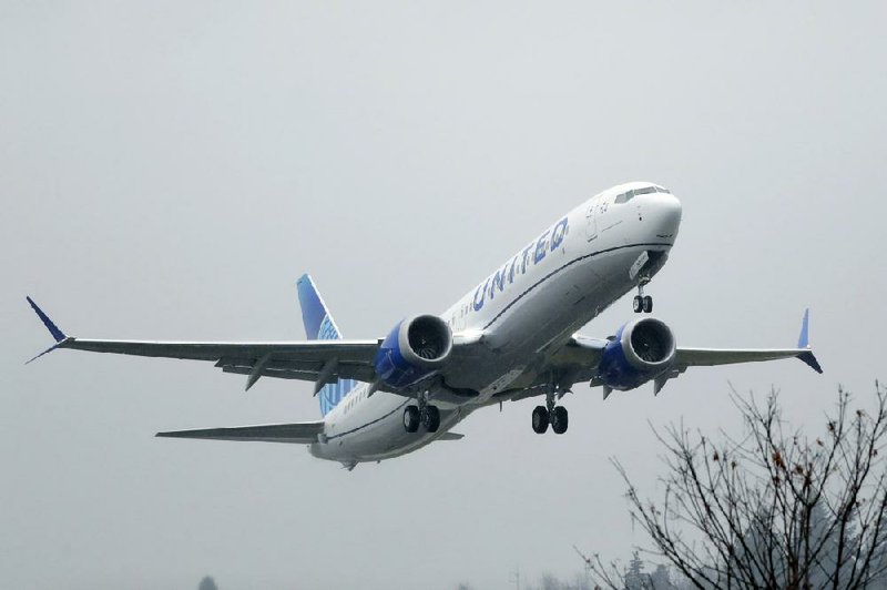 A United Airlines Boeing 737 Max takes off last winter in Renton, Wash. Boeing said Tuesday that it found debris contaminating the fuel tanks of some undelivered 737 Max jets that it built in the past year.
(AP/Ted S. Warren)