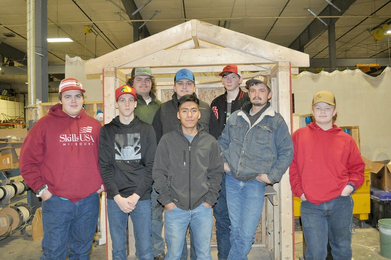 RACHEL DICKERSON/MCDONALD COUNTY PRESS Bradly Skaggs (front row, left), Ryan Donica, Carlos Marcos, Blaine Bishop, Micheal Bennett, Tryston Leach (back row, left), Raymond Lovatt and John Wilkinson were members of the McDonald County High School Skills USA team that recently competed at the district level and qualified for state.