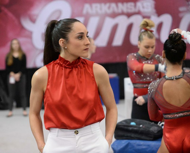 Arkansas Coach Jordyn Wieber said today’s meet against No. 20 Auburn is about more than gymnastics. “I wanted to have a meet around celebrating strong women and their voices and all the impact they have on the world and the community,” Wieber said.
(NWA Democrat-Gazette/Andy Shupe)