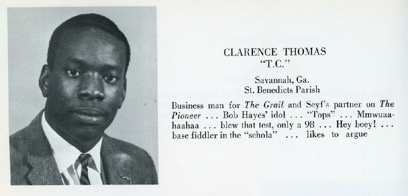 Clarence Thomas’s yearbook photo: he says he really did feel like scoring “98” on a test was unacceptable.