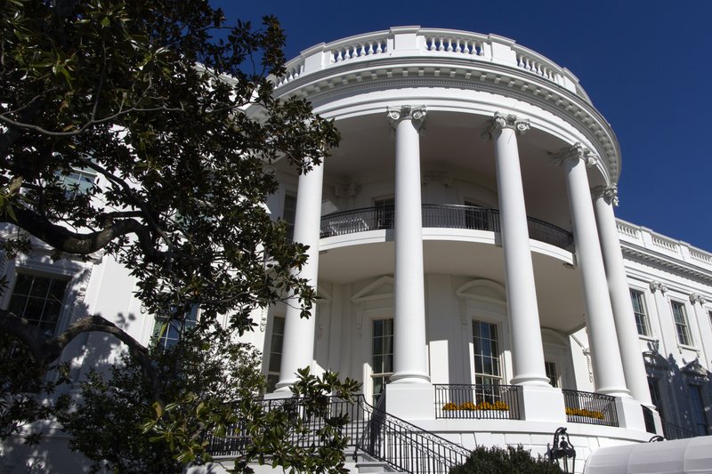 FILE - In this Nov. 3, 2019, file photo, the south side of the White House is pictured before President Donald Trump arrives. Victoria Coates, a top official on the National Security Council, is being reassigned amid fallout over the identity of the author of the inside-the-White House tell-all book by "Anonymous." (AP Photo/Jon Elswick)