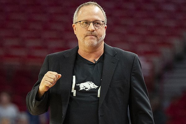 Arkansas coach Mike Neighbors is shown during a game against Tennessee on Thursday, Feb. 20, 2020, in Fayetteville.