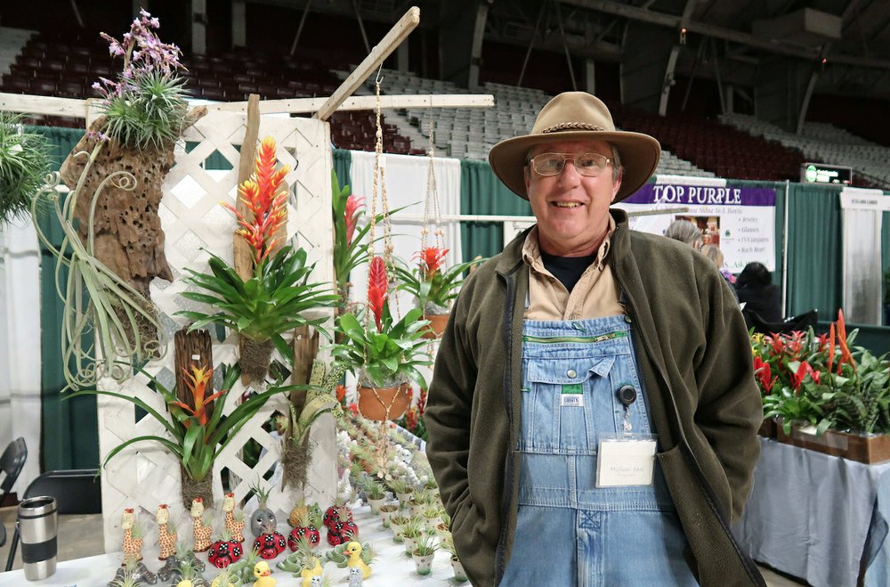 Michael Seal comes from Poplarville, Miss., to sell his Funny Farm bromeliads at the Arkansas Flower and Garden Show. (Special to the Democrat-Gazette/Janet B. Carson)
