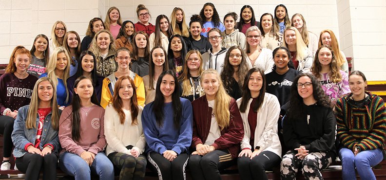 Lake Hamilton High School held its basketball homecoming on Feb. 4. The 2020 basketball homecoming maids are front, from left, Kannyn Wasson, Elizabeth Turner, Hannah Kirk, Kaitlyn Stoker, Anna Styers, Jessica Jennings, Aaliyah Gray and Elaina Willey, second row, from left, Brooklyn Inscore, Lindsey Jordan, Destiny Moore, Katherin Scalzo, Mallory Mitchell, Lauren Louton, Amy Cofar, Tyanna Lindsey and Melody Steier, third row, from left, Abby McMahan, Cassidy Griffin, Raylee Brown, Brianna Tracy-Withers, Magaly Arvizu, Abbygaile Frederick Tess Butler, Autumn Woods and Merina Ray, fourth row, from left, Ellie Hortman, Abigaile Osborne, Jasmine Maldonado, Risa Richens, Chrystiana Webb, Tia Mulleniz, Sarah Osburn, and Colleen Miller and fifth row, from left, Emily Ward, Chloe Mayhood, Denisha Gui, Hayleigh Wyrick, Kimberly Trejo, and Melanie Trejo. Not pictured are Kailey Haak, Natalie Tedder, Hannah Sparks and Karlee Dixon. - Submitted photo