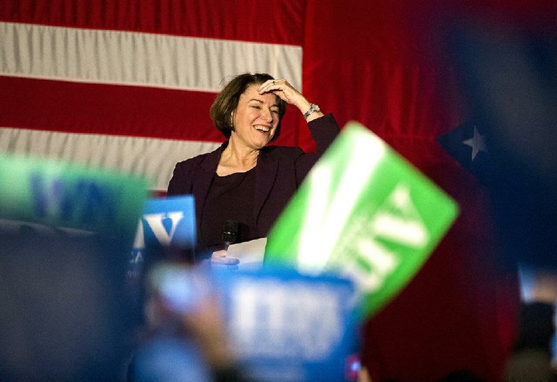 The crowd cheers during a speech by presidential candidate Amy Klobuchar at a political rally on Sunday at the Maumelle Event Center. (Arkansas Democrat-Gazette/Stephen Swofford) 